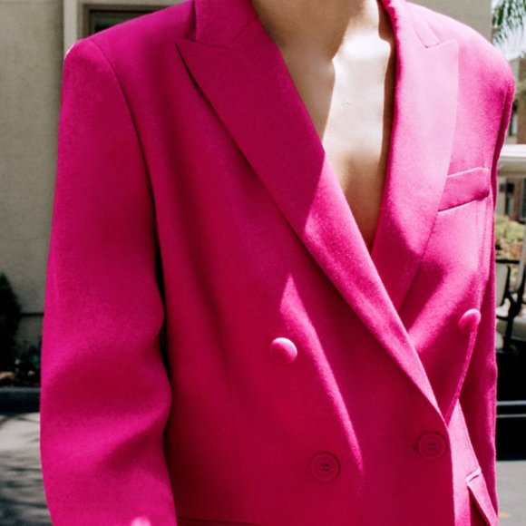 ZARA Women NEW Double Breasted FLOWY BUTTONED BLAZER FUCHSIA 2991/452 - Picture 5 of 9